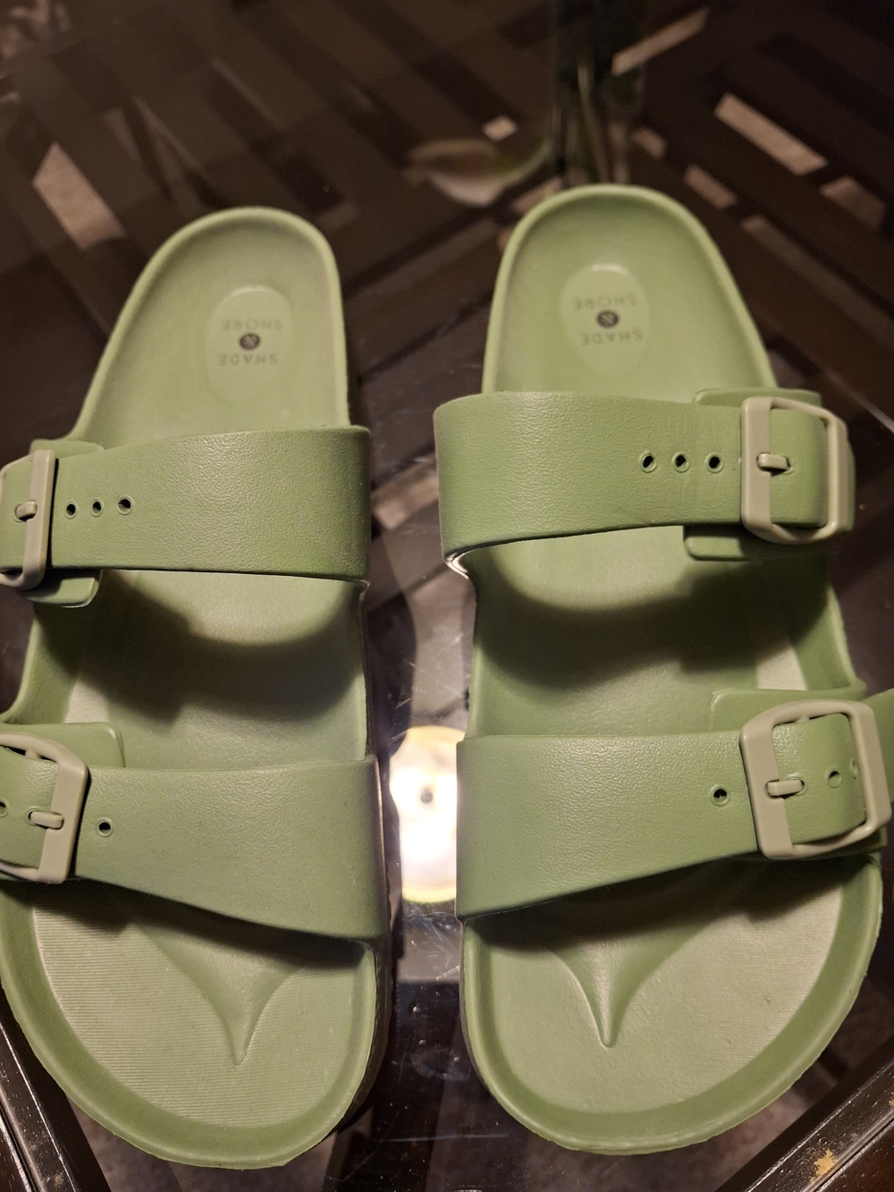 Shade & Shore Green Double Buckle Slide Sandals